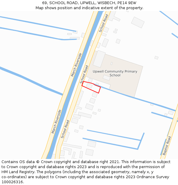 69, SCHOOL ROAD, UPWELL, WISBECH, PE14 9EW: Location map and indicative extent of plot