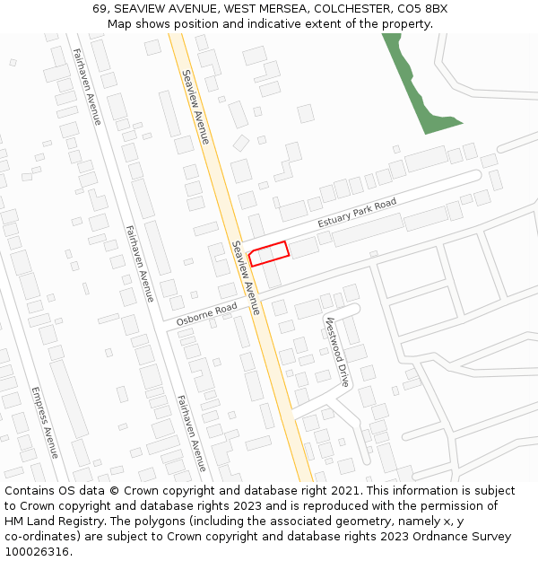 69, SEAVIEW AVENUE, WEST MERSEA, COLCHESTER, CO5 8BX: Location map and indicative extent of plot