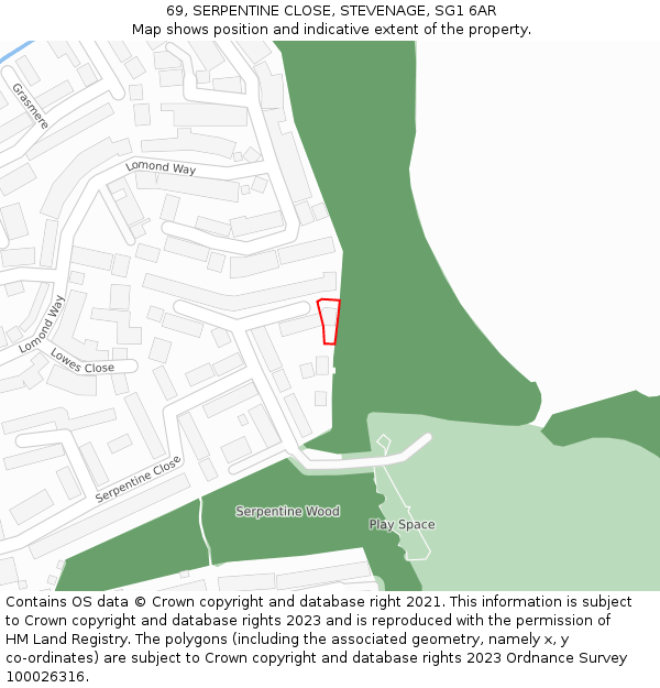 69, SERPENTINE CLOSE, STEVENAGE, SG1 6AR: Location map and indicative extent of plot