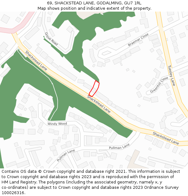 69, SHACKSTEAD LANE, GODALMING, GU7 1RL: Location map and indicative extent of plot