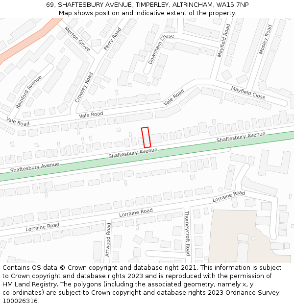 69, SHAFTESBURY AVENUE, TIMPERLEY, ALTRINCHAM, WA15 7NP: Location map and indicative extent of plot