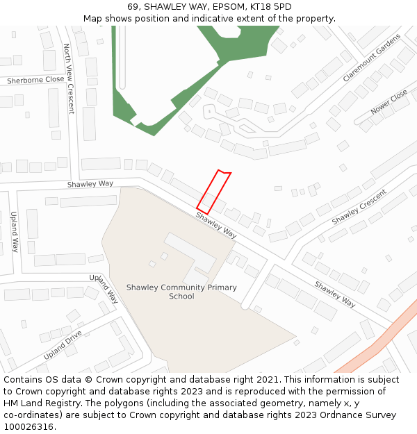 69, SHAWLEY WAY, EPSOM, KT18 5PD: Location map and indicative extent of plot