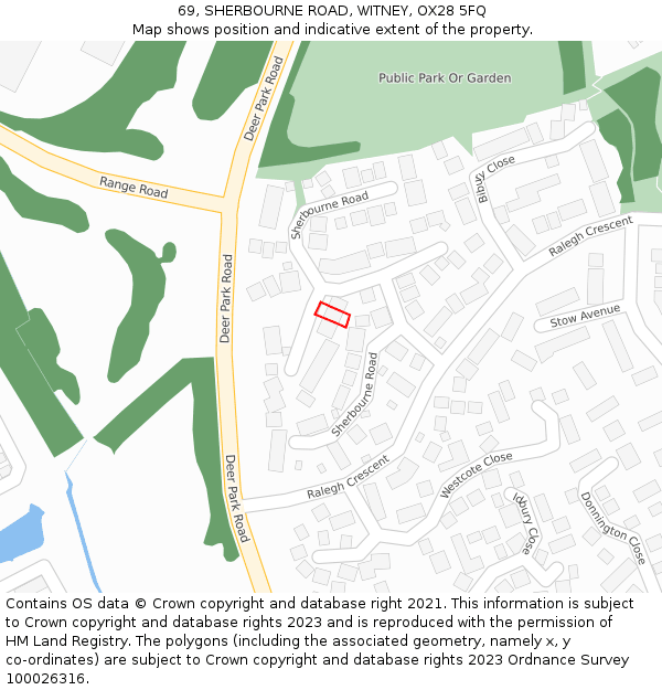 69, SHERBOURNE ROAD, WITNEY, OX28 5FQ: Location map and indicative extent of plot