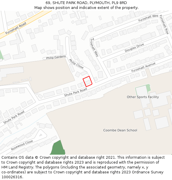 69, SHUTE PARK ROAD, PLYMOUTH, PL9 8RD: Location map and indicative extent of plot