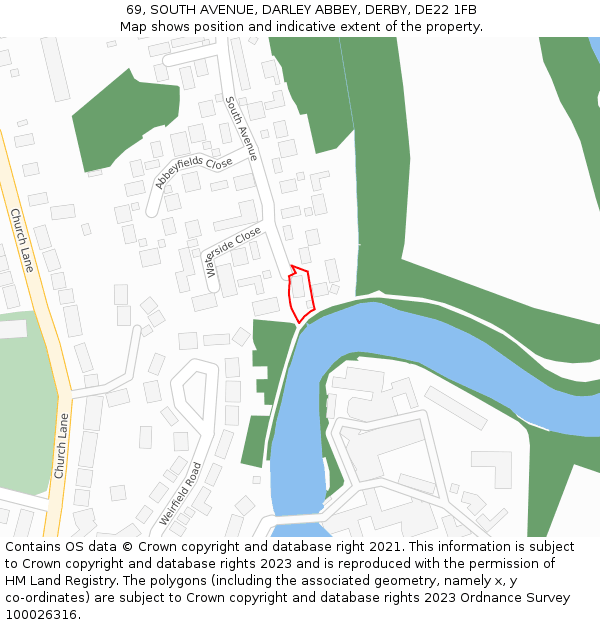 69, SOUTH AVENUE, DARLEY ABBEY, DERBY, DE22 1FB: Location map and indicative extent of plot