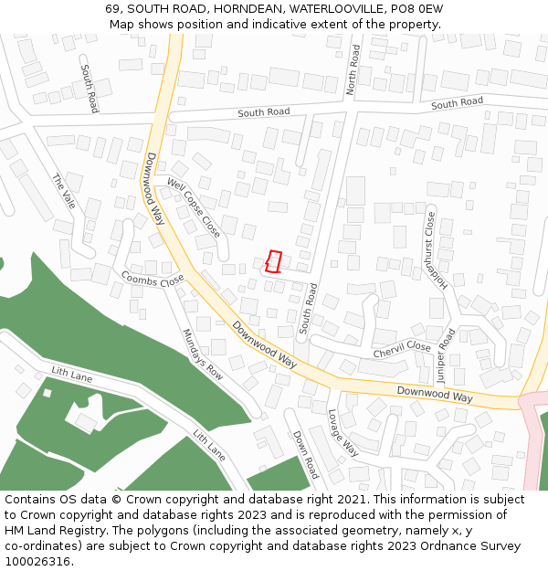 69, SOUTH ROAD, HORNDEAN, WATERLOOVILLE, PO8 0EW: Location map and indicative extent of plot