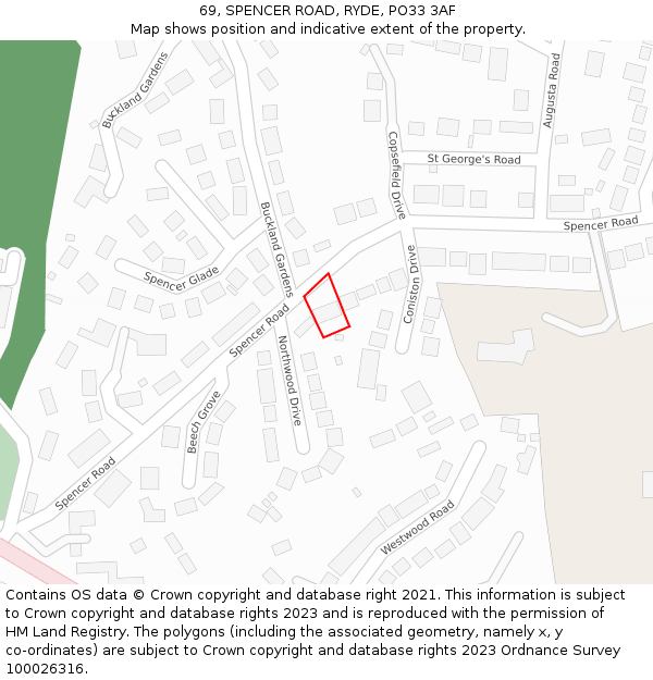 69, SPENCER ROAD, RYDE, PO33 3AF: Location map and indicative extent of plot