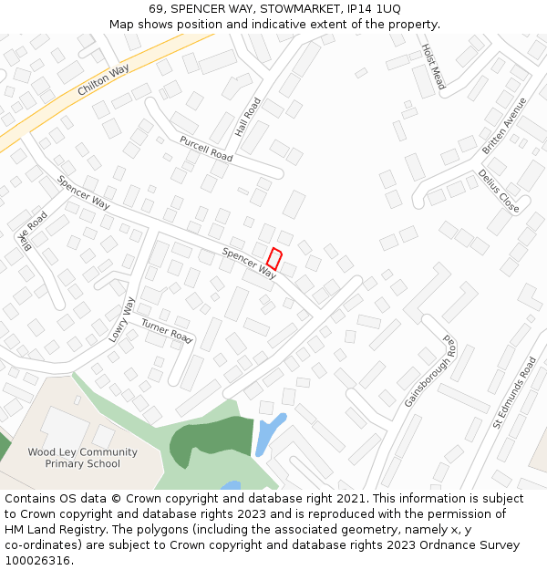 69, SPENCER WAY, STOWMARKET, IP14 1UQ: Location map and indicative extent of plot