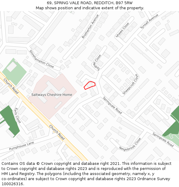 69, SPRING VALE ROAD, REDDITCH, B97 5RW: Location map and indicative extent of plot