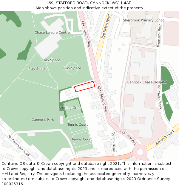 69, STAFFORD ROAD, CANNOCK, WS11 4AF: Location map and indicative extent of plot