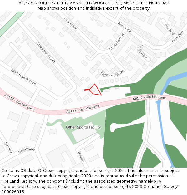 69, STAINFORTH STREET, MANSFIELD WOODHOUSE, MANSFIELD, NG19 9AP: Location map and indicative extent of plot