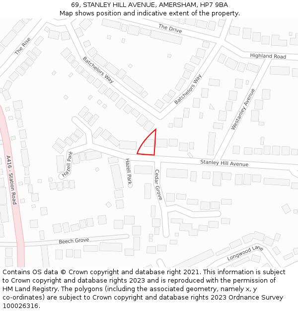 69, STANLEY HILL AVENUE, AMERSHAM, HP7 9BA: Location map and indicative extent of plot