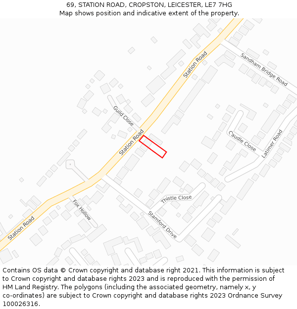 69, STATION ROAD, CROPSTON, LEICESTER, LE7 7HG: Location map and indicative extent of plot