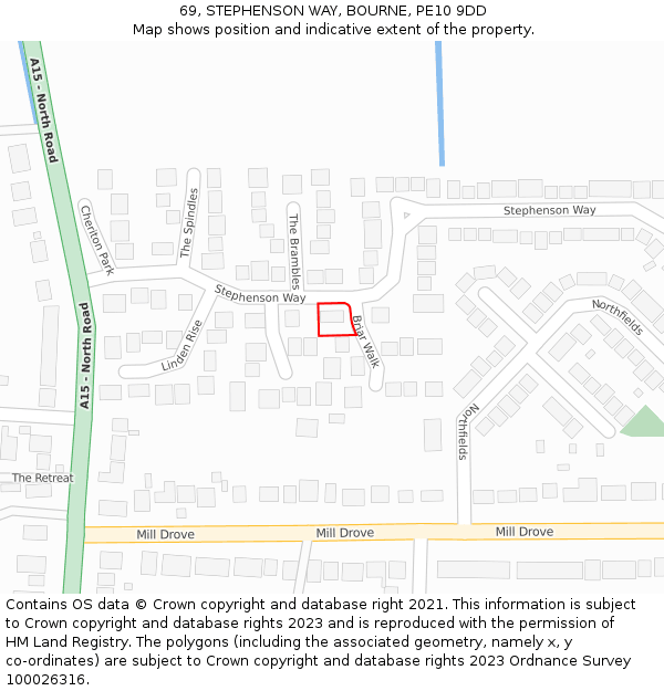 69, STEPHENSON WAY, BOURNE, PE10 9DD: Location map and indicative extent of plot