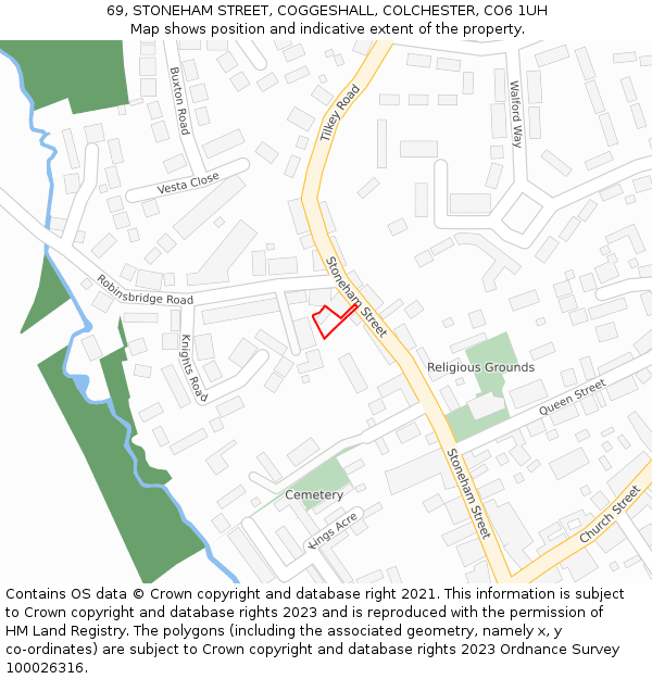 69, STONEHAM STREET, COGGESHALL, COLCHESTER, CO6 1UH: Location map and indicative extent of plot
