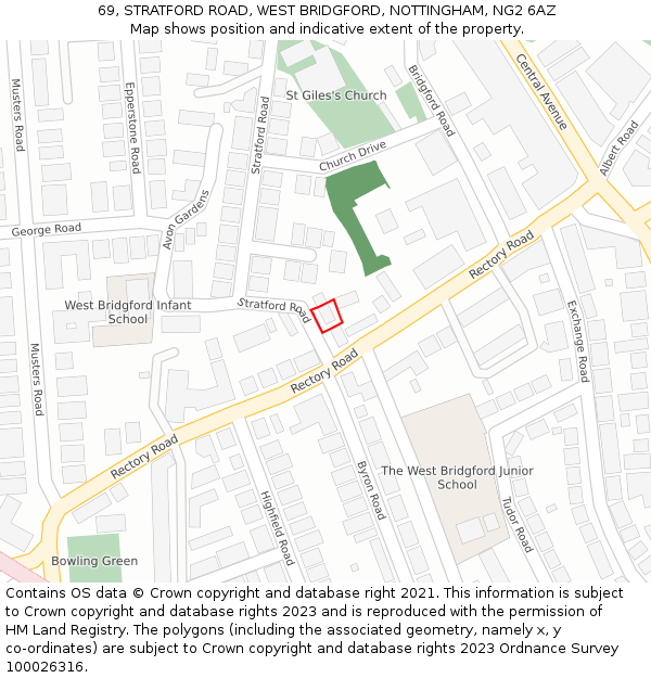 69, STRATFORD ROAD, WEST BRIDGFORD, NOTTINGHAM, NG2 6AZ: Location map and indicative extent of plot