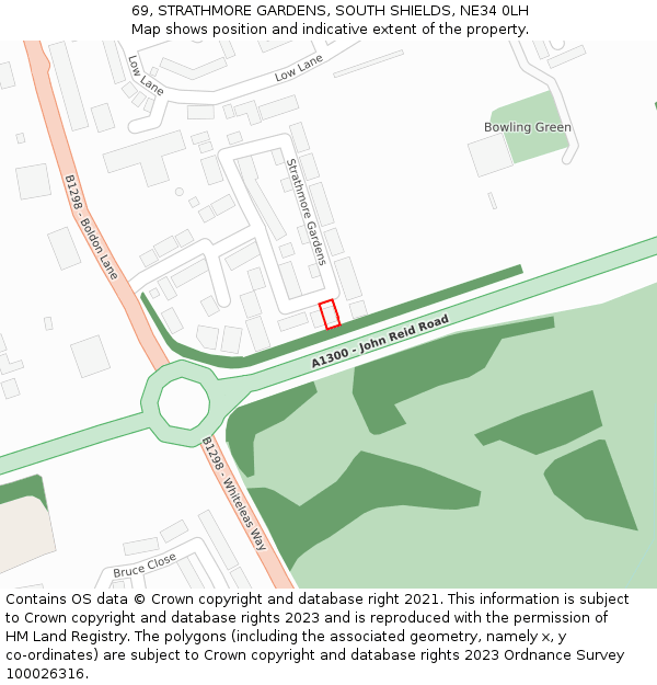 69, STRATHMORE GARDENS, SOUTH SHIELDS, NE34 0LH: Location map and indicative extent of plot