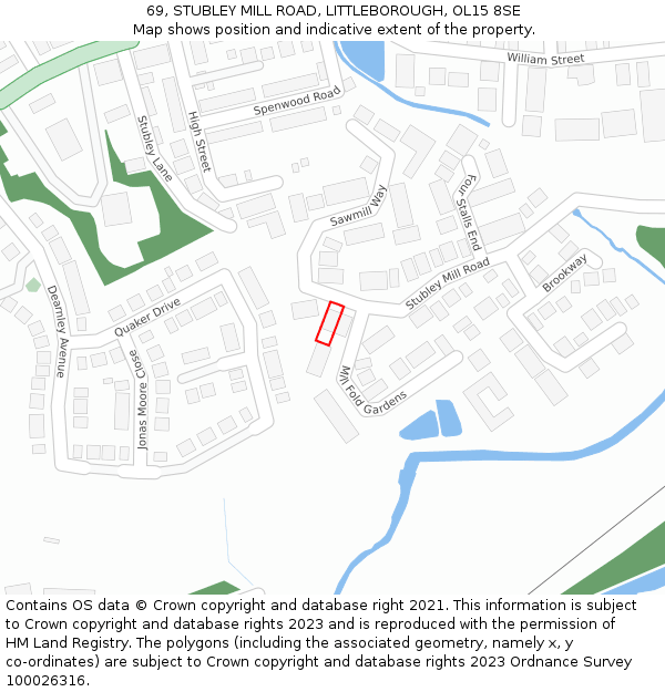 69, STUBLEY MILL ROAD, LITTLEBOROUGH, OL15 8SE: Location map and indicative extent of plot