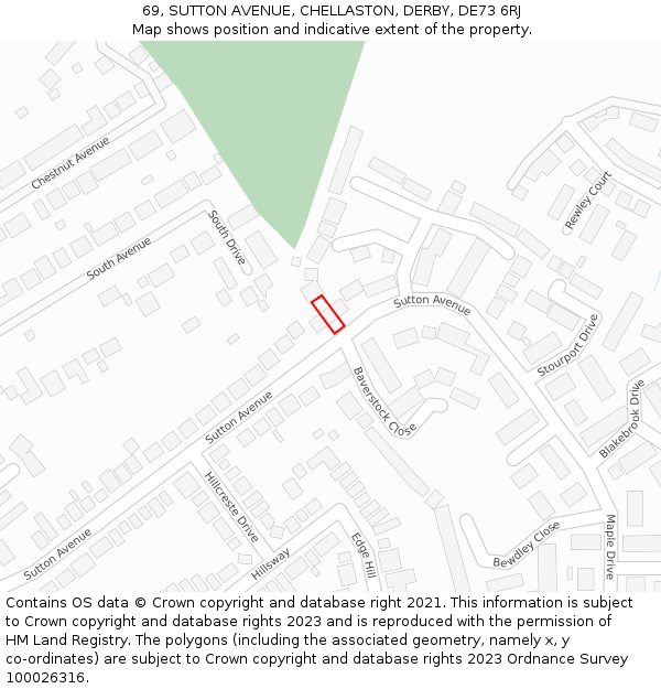 69, SUTTON AVENUE, CHELLASTON, DERBY, DE73 6RJ: Location map and indicative extent of plot