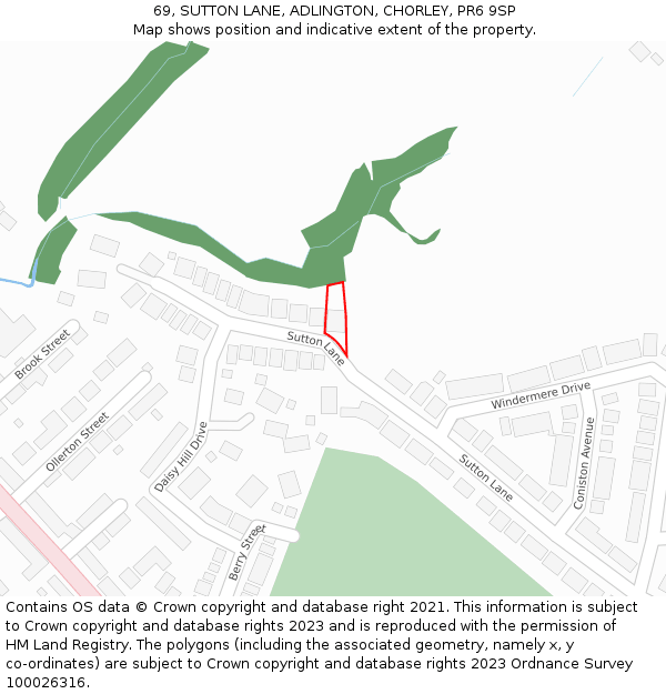 69, SUTTON LANE, ADLINGTON, CHORLEY, PR6 9SP: Location map and indicative extent of plot