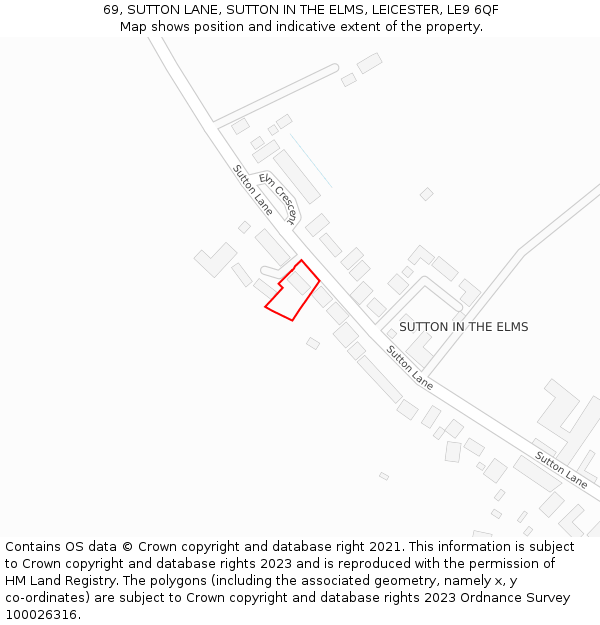 69, SUTTON LANE, SUTTON IN THE ELMS, LEICESTER, LE9 6QF: Location map and indicative extent of plot