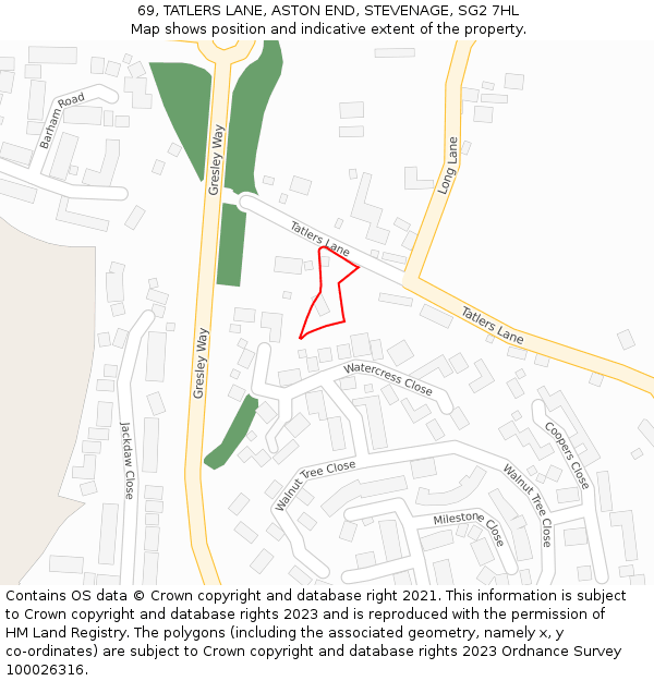 69, TATLERS LANE, ASTON END, STEVENAGE, SG2 7HL: Location map and indicative extent of plot