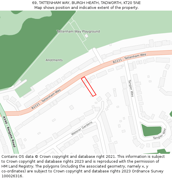 69, TATTENHAM WAY, BURGH HEATH, TADWORTH, KT20 5NE: Location map and indicative extent of plot