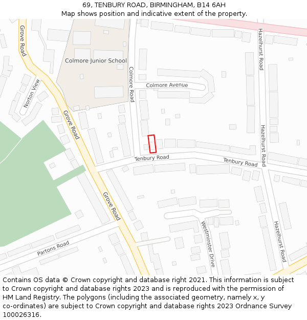 69, TENBURY ROAD, BIRMINGHAM, B14 6AH: Location map and indicative extent of plot