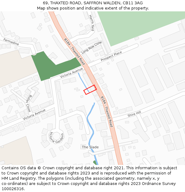 69, THAXTED ROAD, SAFFRON WALDEN, CB11 3AG: Location map and indicative extent of plot