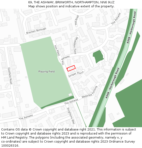 69, THE ASHWAY, BRIXWORTH, NORTHAMPTON, NN6 9UZ: Location map and indicative extent of plot