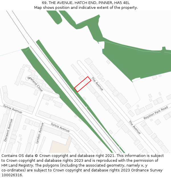 69, THE AVENUE, HATCH END, PINNER, HA5 4EL: Location map and indicative extent of plot