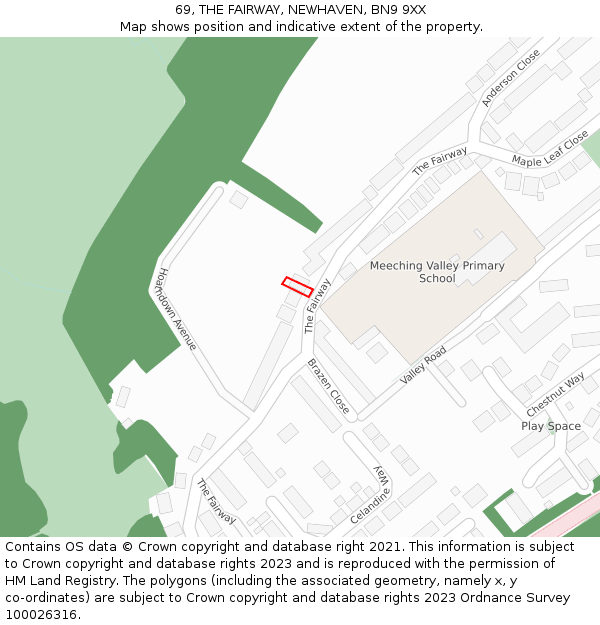 69, THE FAIRWAY, NEWHAVEN, BN9 9XX: Location map and indicative extent of plot