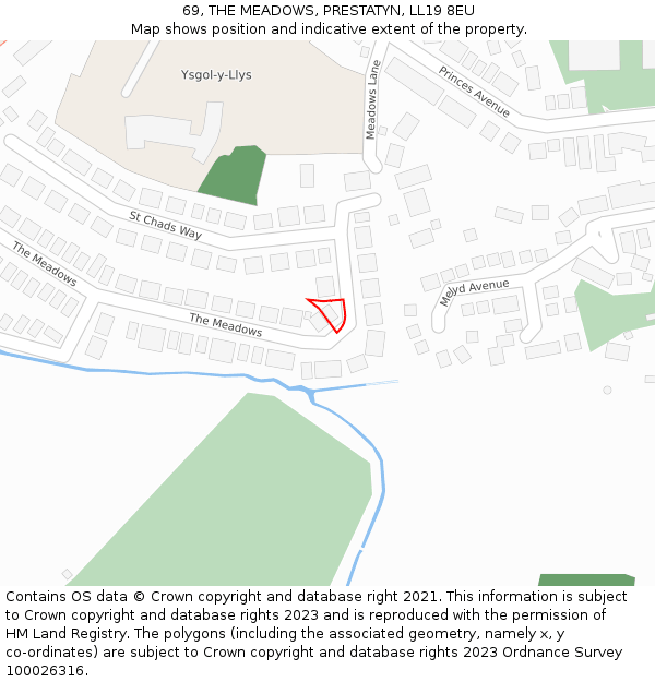 69, THE MEADOWS, PRESTATYN, LL19 8EU: Location map and indicative extent of plot