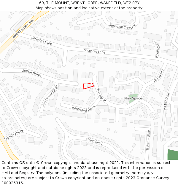 69, THE MOUNT, WRENTHORPE, WAKEFIELD, WF2 0BY: Location map and indicative extent of plot