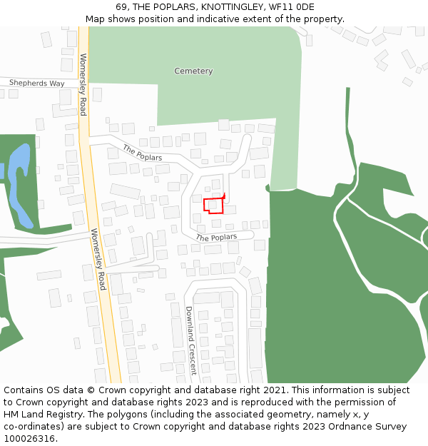 69, THE POPLARS, KNOTTINGLEY, WF11 0DE: Location map and indicative extent of plot