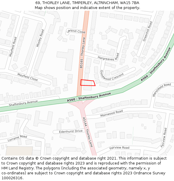 69, THORLEY LANE, TIMPERLEY, ALTRINCHAM, WA15 7BA: Location map and indicative extent of plot