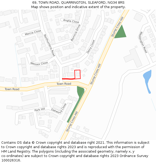 69, TOWN ROAD, QUARRINGTON, SLEAFORD, NG34 8RS: Location map and indicative extent of plot