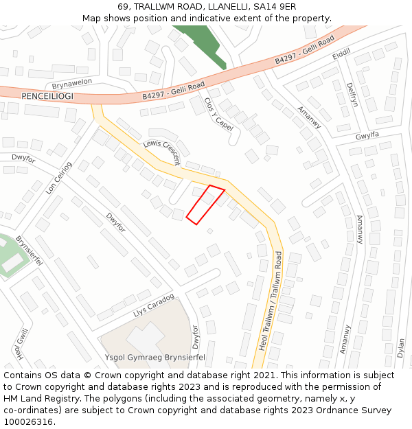 69, TRALLWM ROAD, LLANELLI, SA14 9ER: Location map and indicative extent of plot