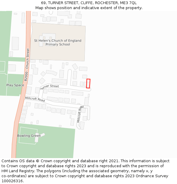 69, TURNER STREET, CLIFFE, ROCHESTER, ME3 7QL: Location map and indicative extent of plot