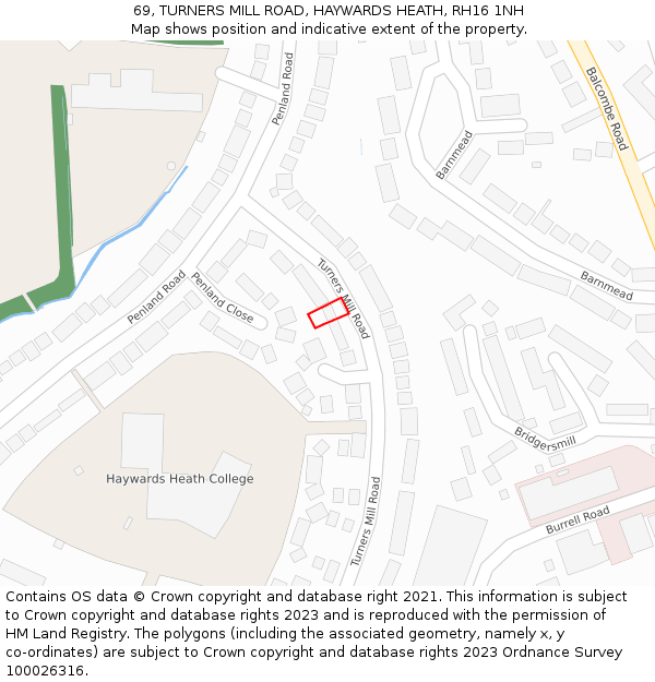 69, TURNERS MILL ROAD, HAYWARDS HEATH, RH16 1NH: Location map and indicative extent of plot