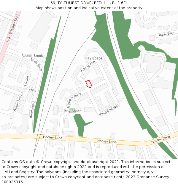 69, TYLEHURST DRIVE, REDHILL, RH1 6EL: Location map and indicative extent of plot