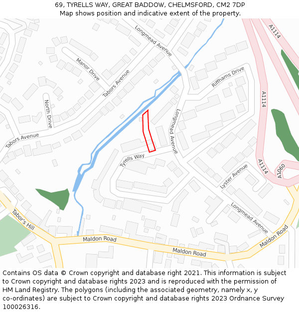 69, TYRELLS WAY, GREAT BADDOW, CHELMSFORD, CM2 7DP: Location map and indicative extent of plot