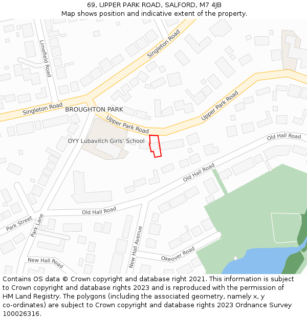 69, UPPER PARK ROAD, SALFORD, M7 4JB: Location map and indicative extent of plot