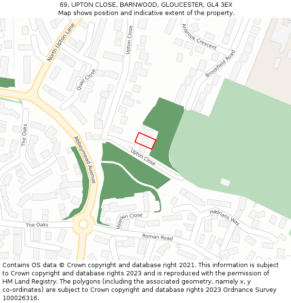 69, UPTON CLOSE, BARNWOOD, GLOUCESTER, GL4 3EX: Location map and indicative extent of plot