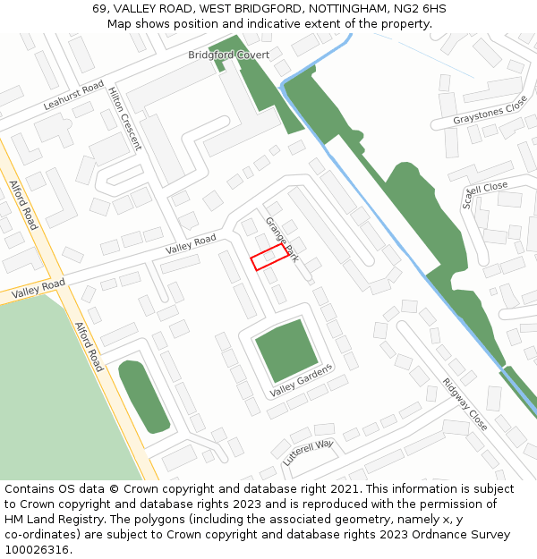 69, VALLEY ROAD, WEST BRIDGFORD, NOTTINGHAM, NG2 6HS: Location map and indicative extent of plot