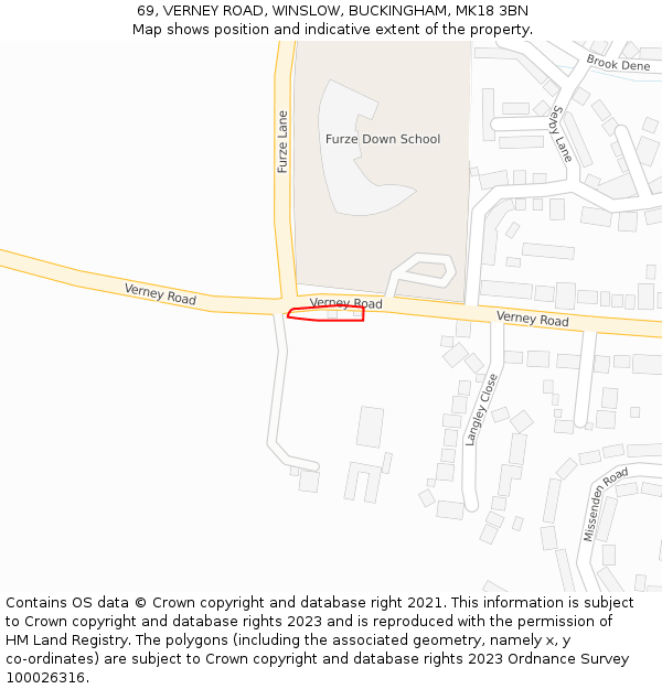 69, VERNEY ROAD, WINSLOW, BUCKINGHAM, MK18 3BN: Location map and indicative extent of plot