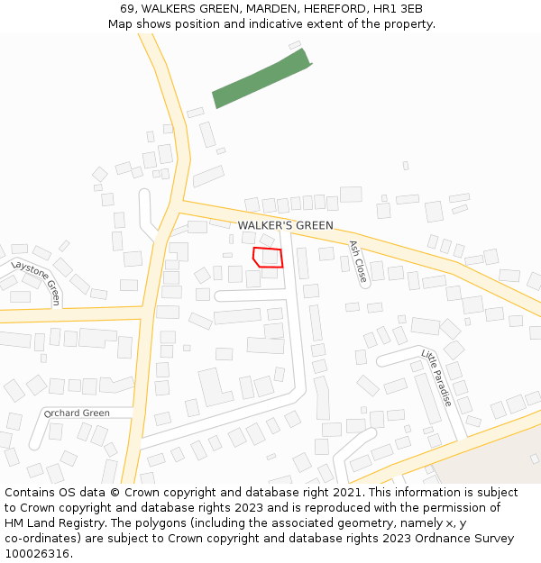 69, WALKERS GREEN, MARDEN, HEREFORD, HR1 3EB: Location map and indicative extent of plot