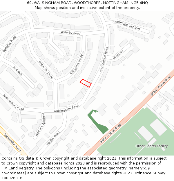 69, WALSINGHAM ROAD, WOODTHORPE, NOTTINGHAM, NG5 4NQ: Location map and indicative extent of plot