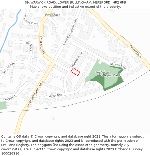 69, WARWICK ROAD, LOWER BULLINGHAM, HEREFORD, HR2 6FB: Location map and indicative extent of plot