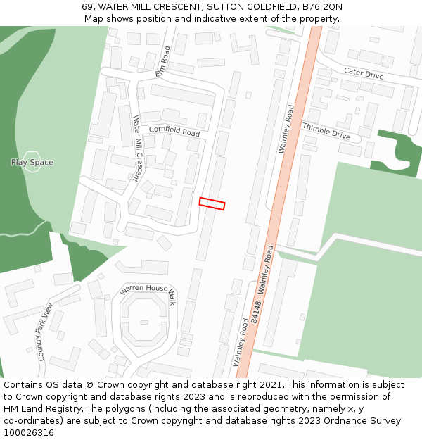 69, WATER MILL CRESCENT, SUTTON COLDFIELD, B76 2QN: Location map and indicative extent of plot